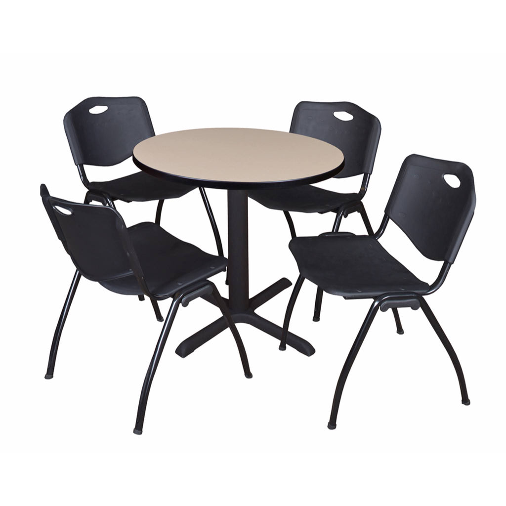 Beige Round Breakroom Table & 4 Stack Chairs Z634