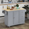 Rolling Mobile Kitchen Island with Storage Cabinet and Drop Breakfast Bar C393