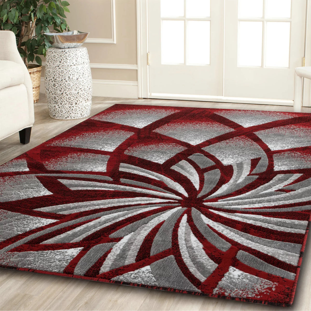 Red Geometric Modern Area Rug F8988
