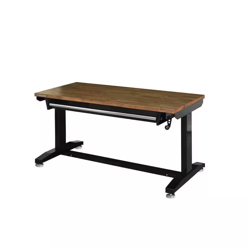 52 in. W Steel 1-Drawer Adjustable Height Workbench with Wood Top V100145