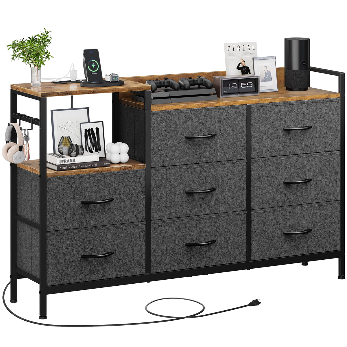 Black 8 Drawer Dresser with Charging Station R36211