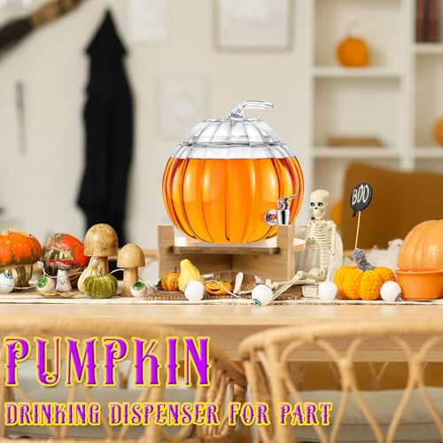2 Gallon Glass Pumpkin Drink Dispenser with Wooden Stand N439024