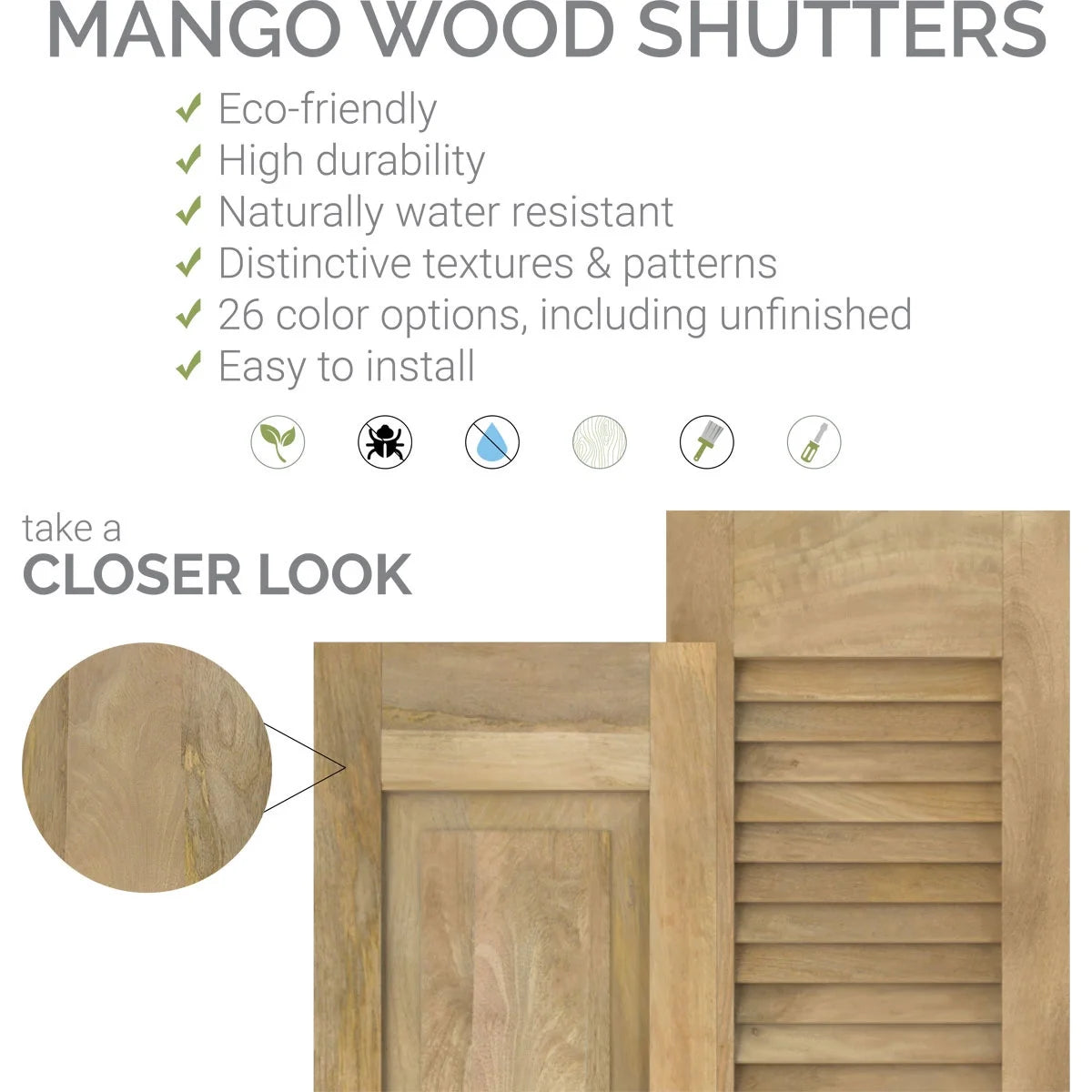 Unfinished Wood Board-n-Batten Shutters F576963