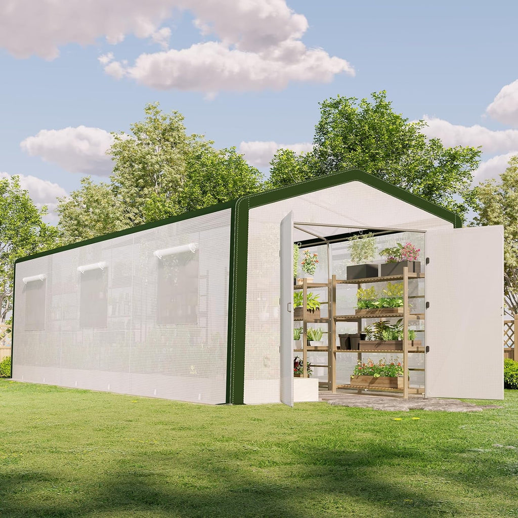 30x10x8.5ft Tunnel Greenhouse with Hinged Door 6 Vents S6979