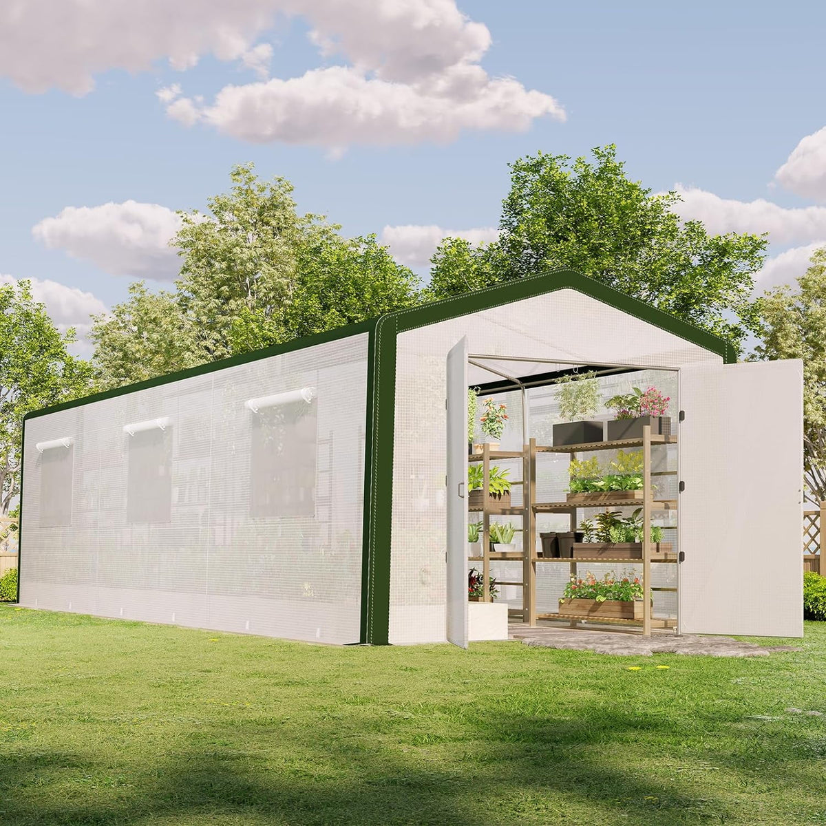 30x10x8.5ft Tunnel Greenhouse with Hinged Door 6 Vents S6979