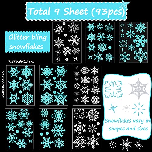 9 Sheets Snowflake Wall Decal Silver Window Clings Removable Stickers U965