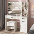 White 45in Vanity Desk Set with Lighted Mirror and Glass Desktop J50038