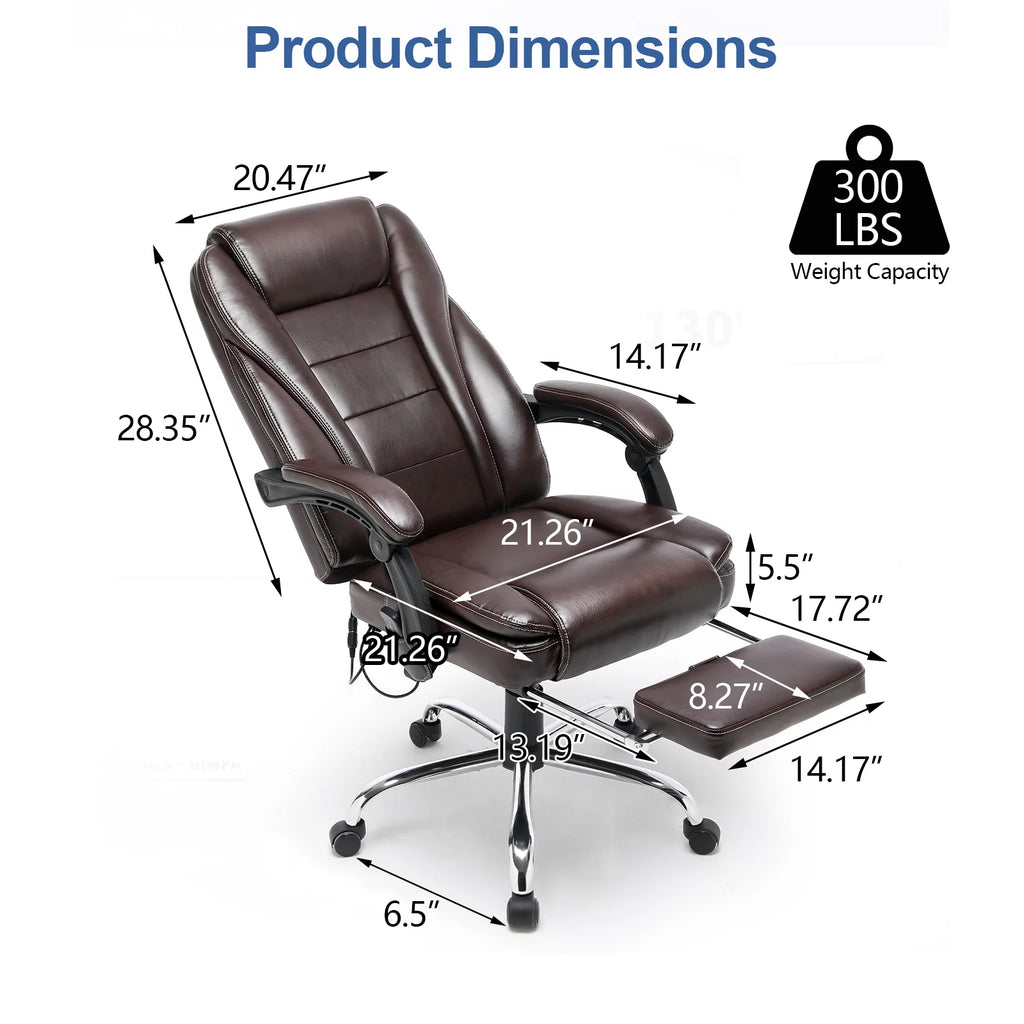 Brown PU Leather Ergonomic High Back Office Chair with Footrest K7665