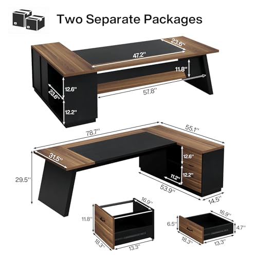78" L-Shaped Desk with Drawers and File Cabinet X93785