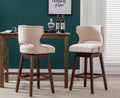 30" Beige Linen Upholstered Swivel Bar Stool Set of 2 with Wooden Legs S427705