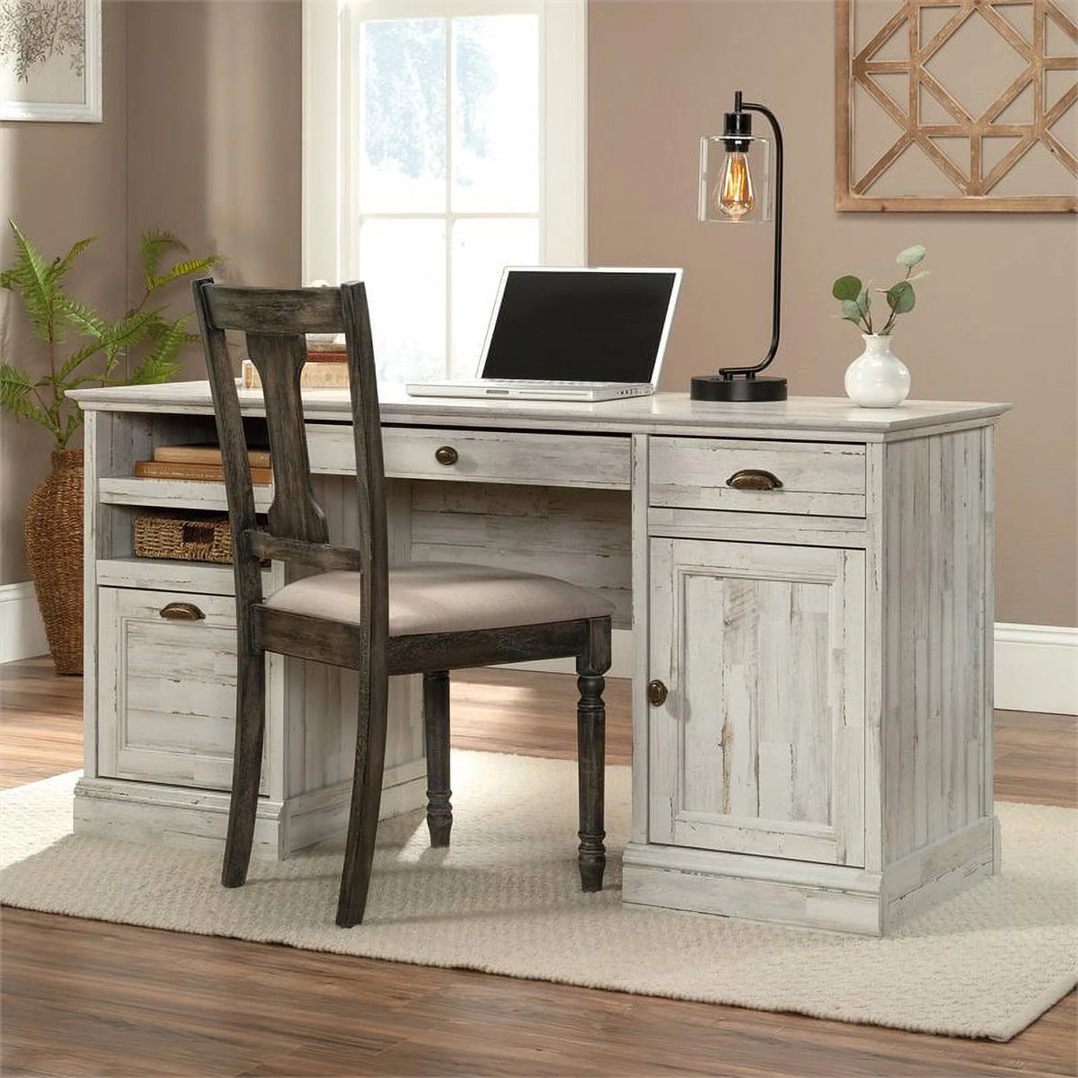 White Plank Finish Executive Desk E564