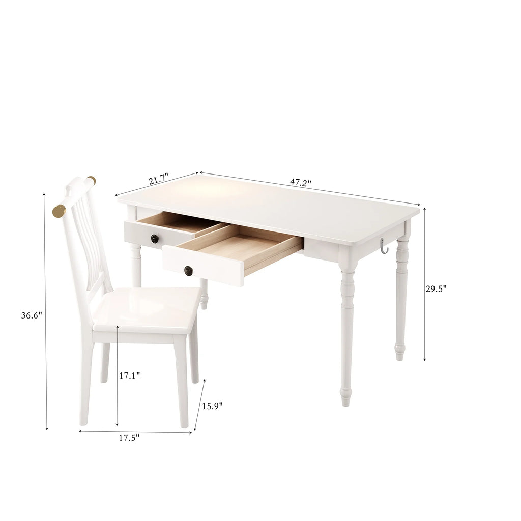 White Executive Desk and Chair Set with Drawer F444