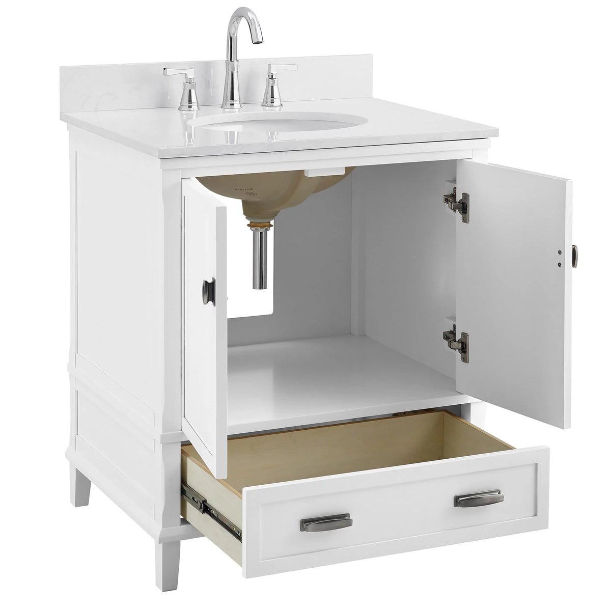 30 Inch White Wood Bathroom Vanity with Sink E216