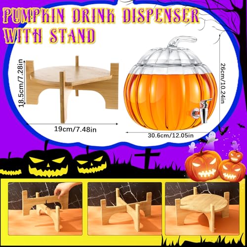 2 Gallon Glass Pumpkin Drink Dispenser with Wooden Stand N439024