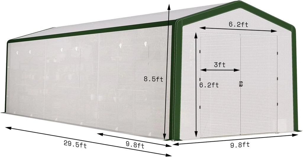 30x10x8.5ft Tunnel Greenhouse with Hinged Door 6 Vents S6979