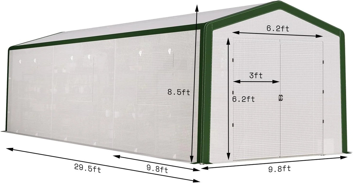 30x10x8.5ft Tunnel Greenhouse with Hinged Door 6 Vents S6979
