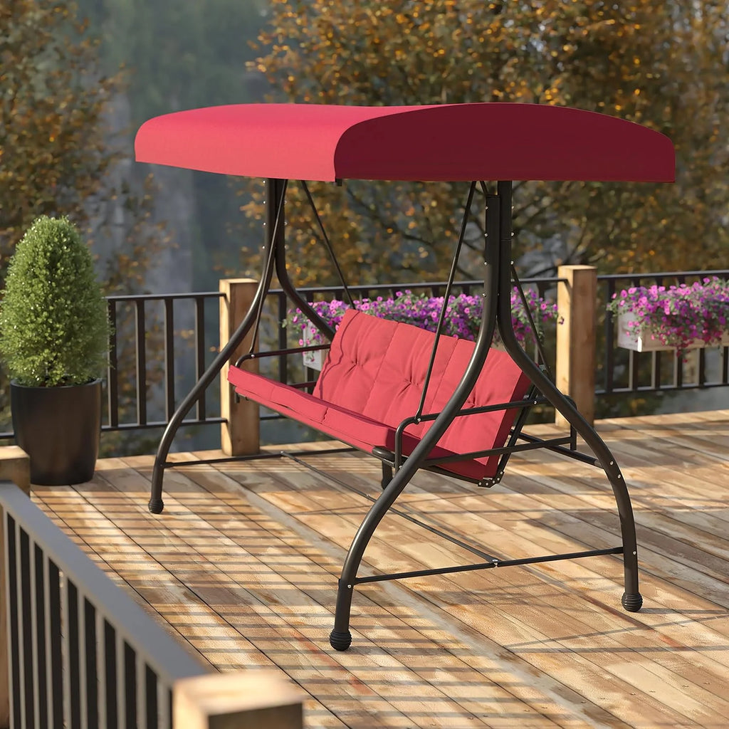 3-Seat Outdoor Steel Converting Patio Swing Canopy Hammock with Cushions Z6789