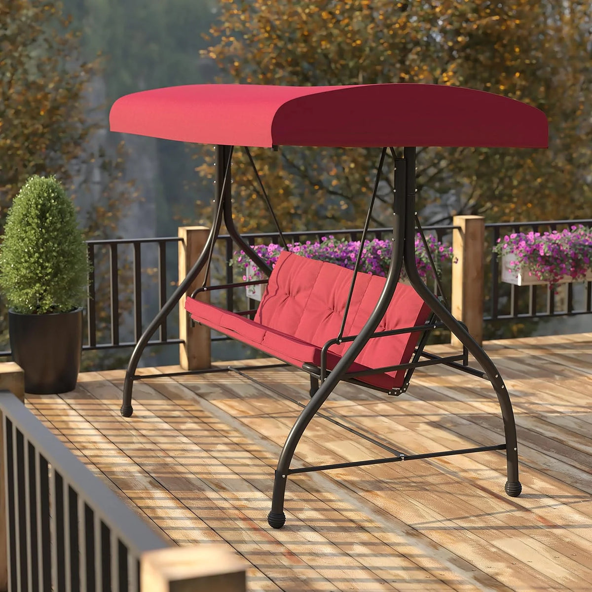 3-Seat Outdoor Steel Converting Patio Swing Canopy Hammock with Cushions Z6789