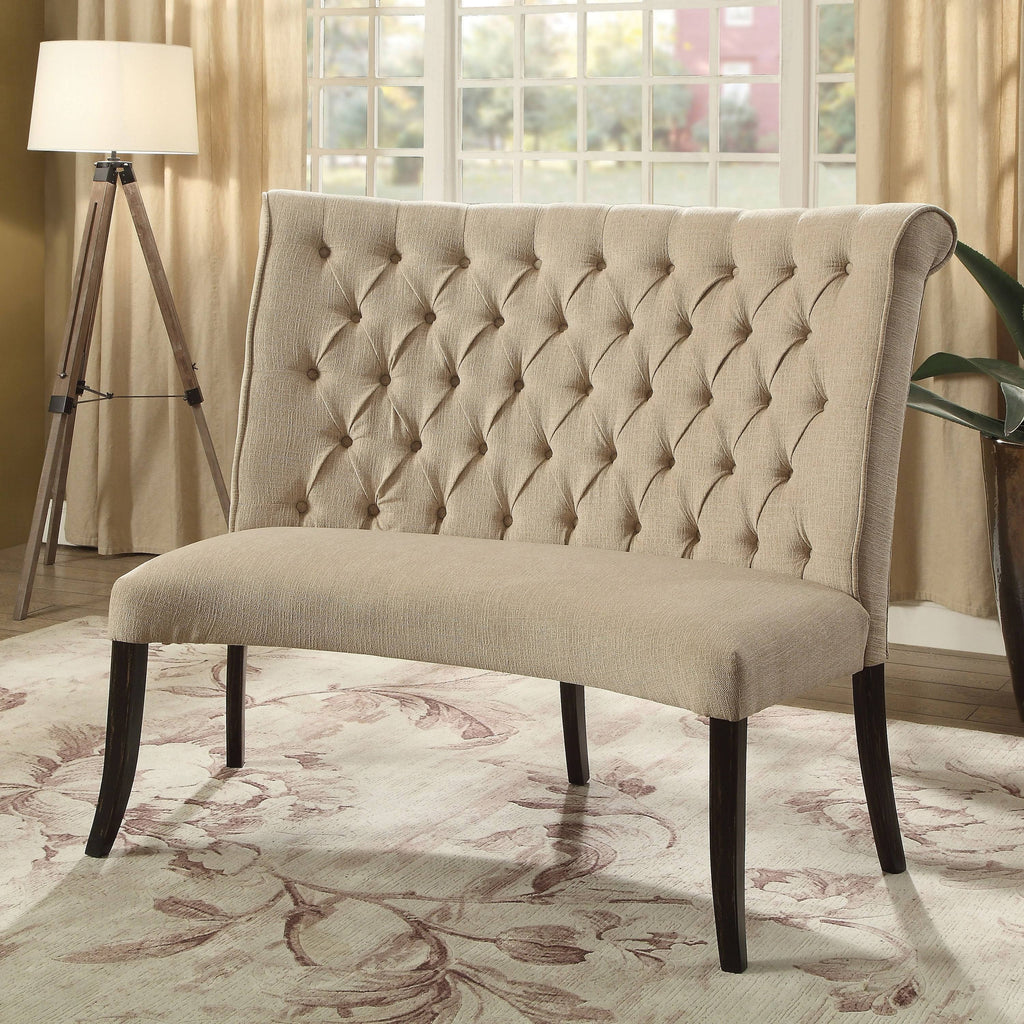 Ivory Button Tufted Loveseat Bench Z946952