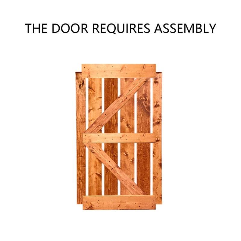 84 in. x 84 in. Oak Stained Knotty Pine Wood Interior Double Sliding Barn Door with Hardware Kit M942586
