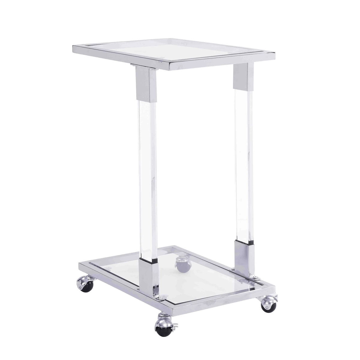 Chrome Glass C Shape Square Side Table with Metal Base E424