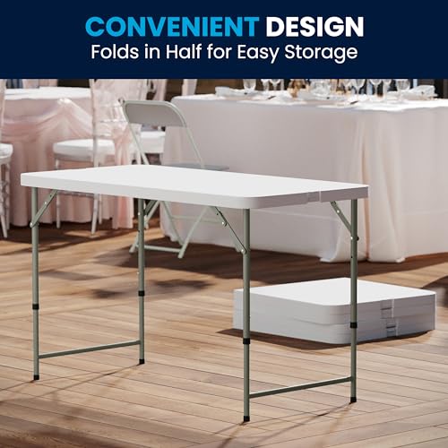 4' White Plastic Folding Table with Adjustable Legs U785663