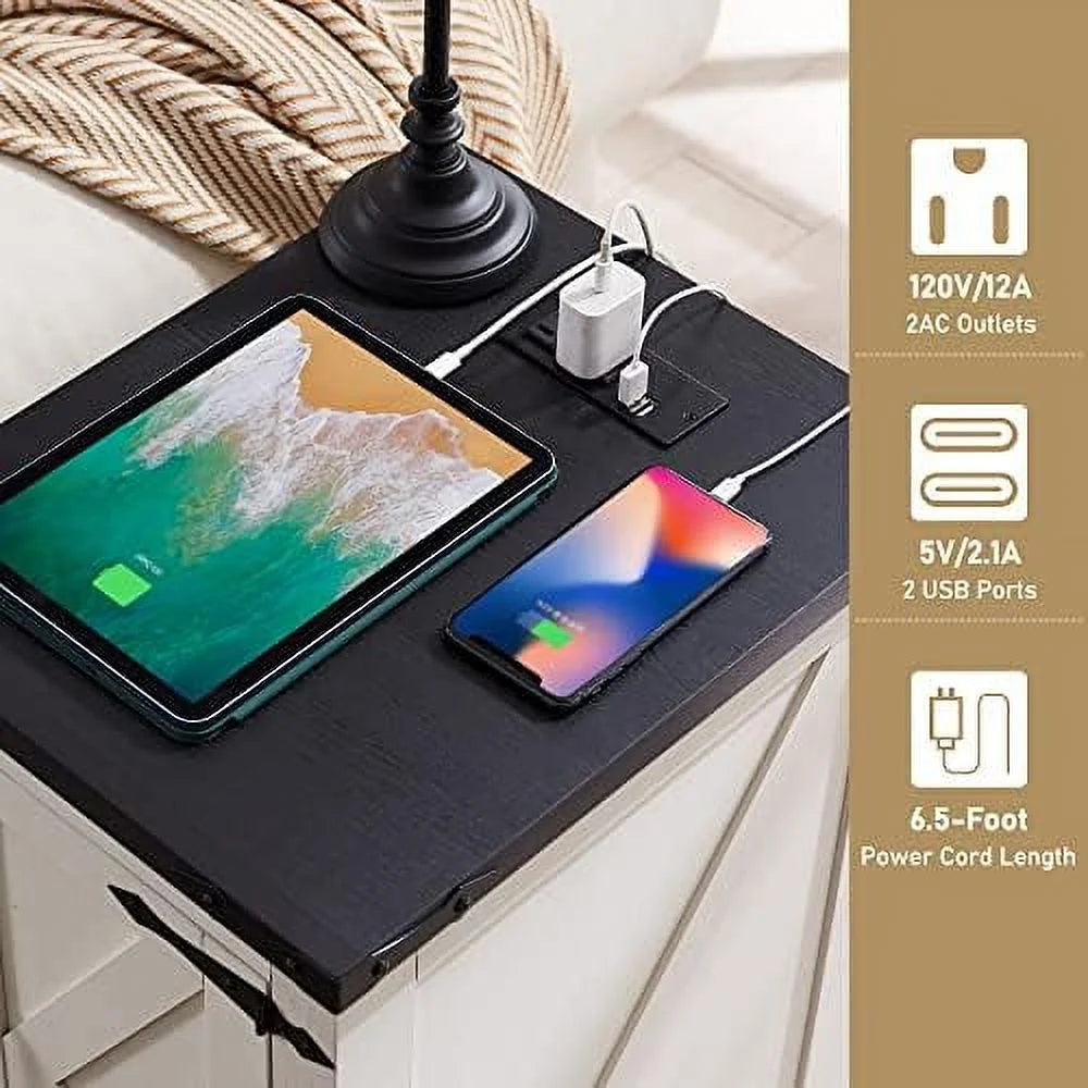 Black Rectangular Wood Nightstand with Charging Station M90235
