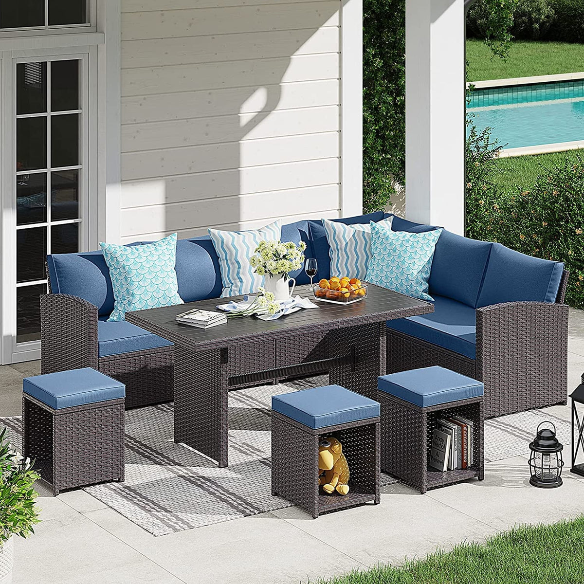 7 Pieces PE Rattan Wicker Sofa Set P3583