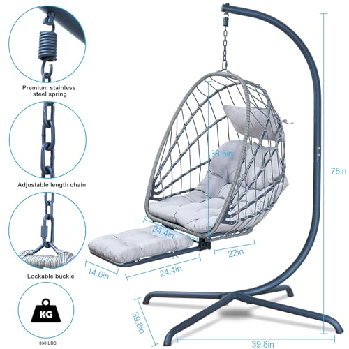 Hanging Egg Chair with Stand and Leg Rest Rattan Wicker Swing Hammock Chair D77486