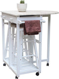 Foldable Kitchen Island Trolley Cart with 2 Stools and 2 Drawers V960623