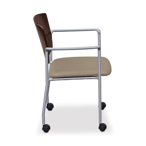 Standard Chair with Arms and Casters Cherry Wood Back Copper Vinyl Seat Silver Frame S9117