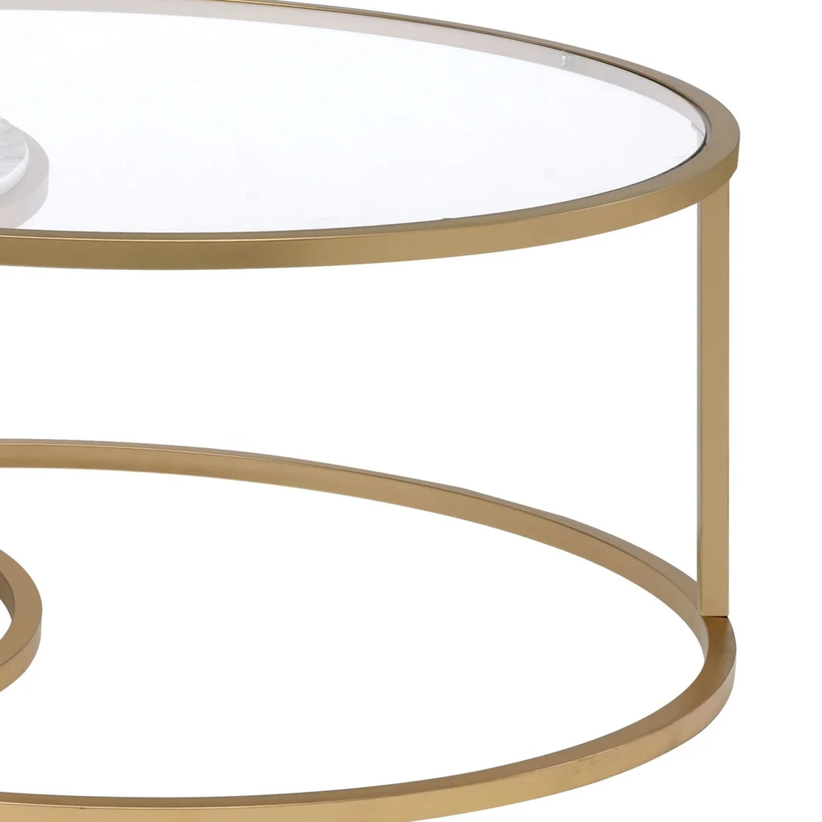 Metal Framed Nesting Coffee Tables with Glass and Marble Tops Set of Two Gold P406