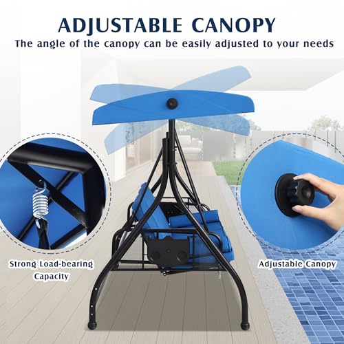3 Person Outdoor Porch Swing with Canopy and Stand Q107