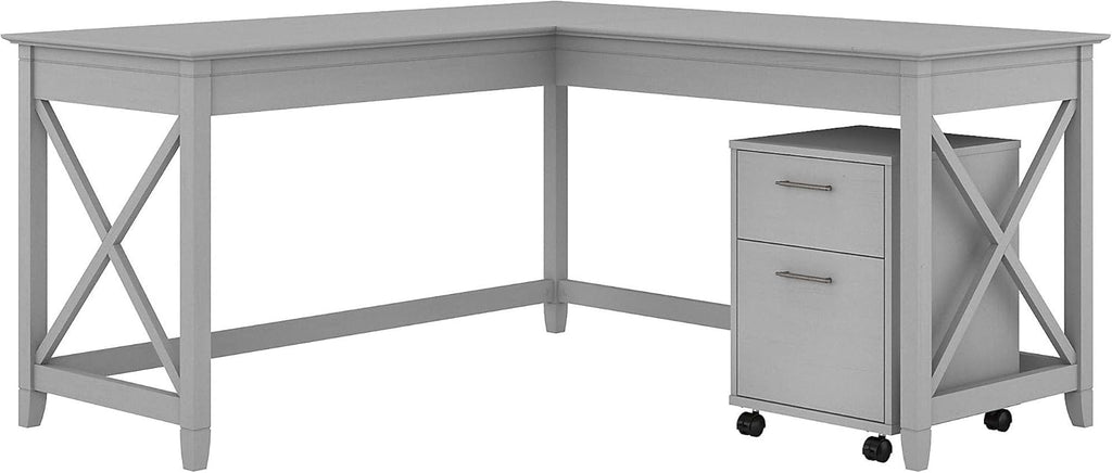 L Shaped Desk with 2 Drawer Mobile File Cabinet, 60W, Gray S5679