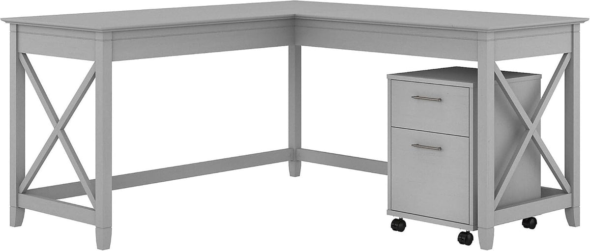 L Shaped Desk with 2 Drawer Mobile File Cabinet, 60W, Gray S5679
