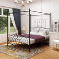 Queen Size Black Metal Canopy Bed Frame with Headboard and Footboard H257970