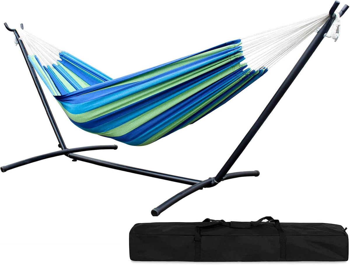 Double Hammock with Steel Stand 2 Person Heavy Duty 450lb Capacity Beige Pack of 2 H564291