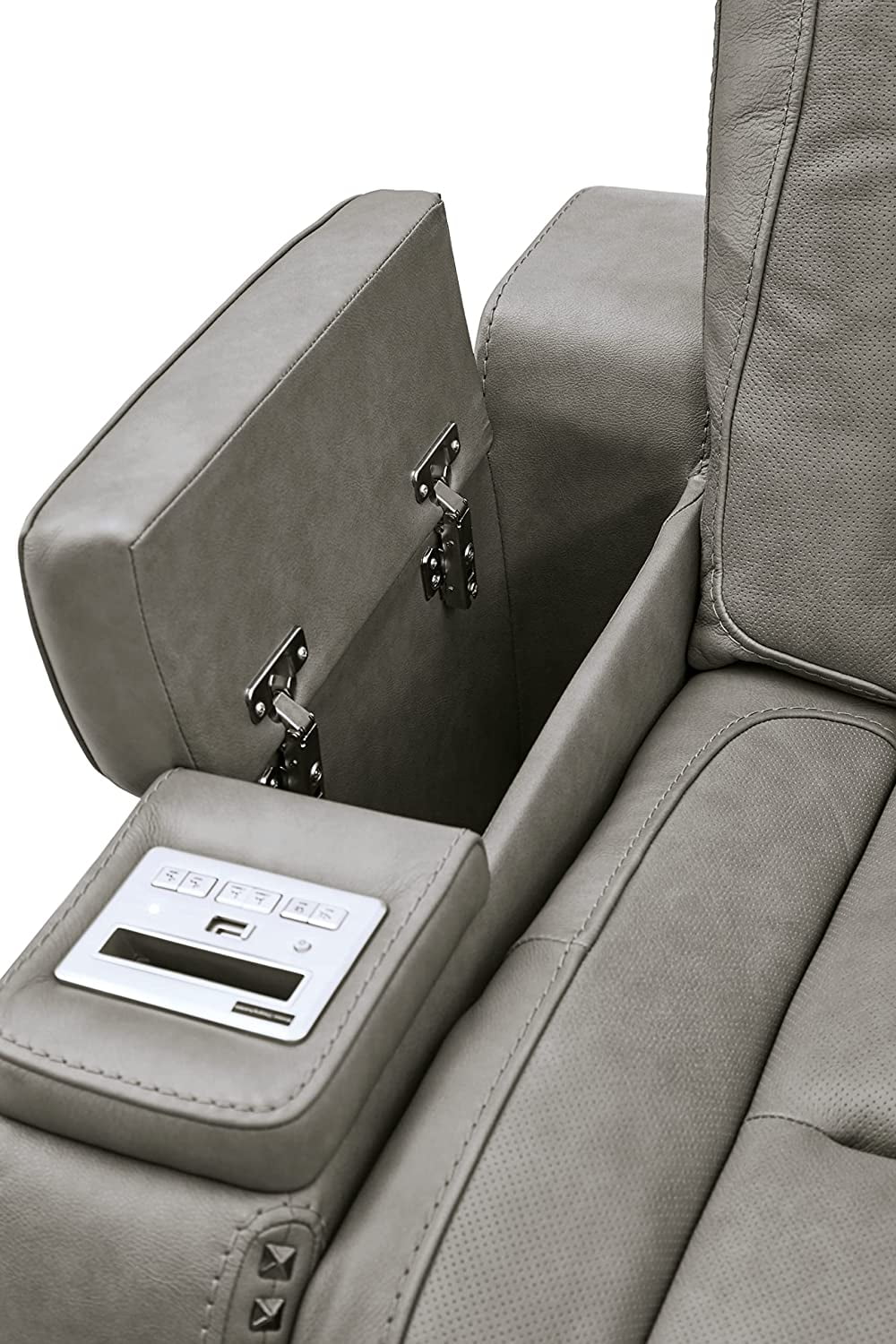 Gray Leather Power Reclining Loveseat F9547