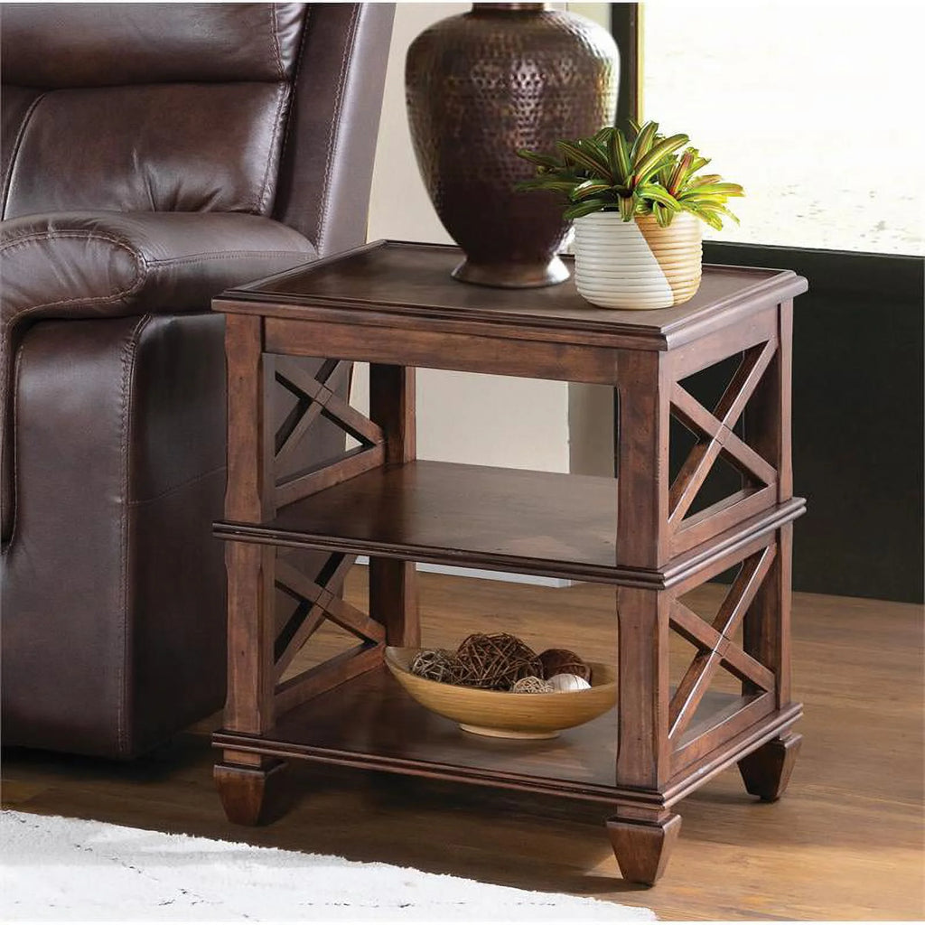 21" Square Wood End Table with Two Shelves Set of 2 B550
