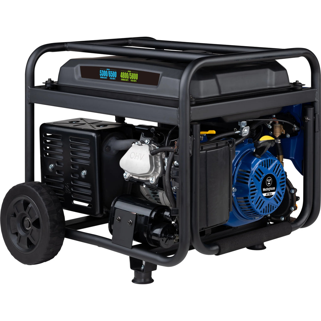 6500 Peak Watt Dual Fuel Portable Generator with CO Sensor and Wheel Kit O256