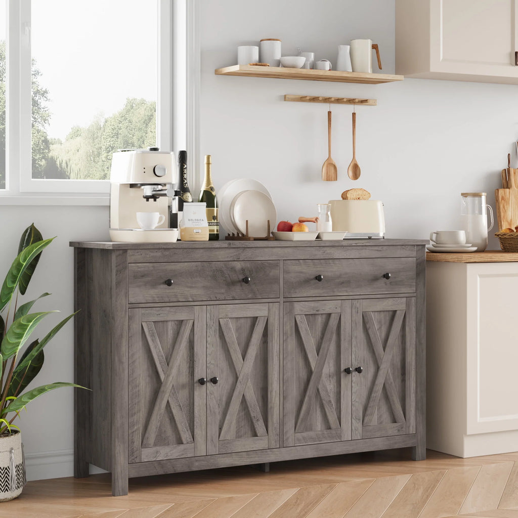 White 4-Doors 2-Drawers Wood Storage Cabinet T810