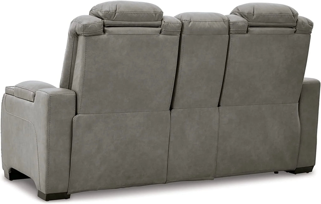 Gray Leather Power Reclining Loveseat F9547