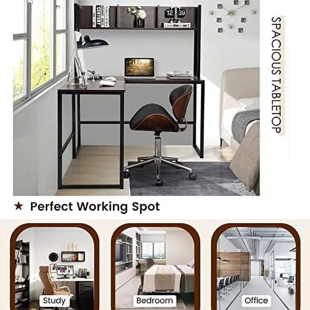 Reversible L-Shaped Corner Computer Desk with Hutch P912511