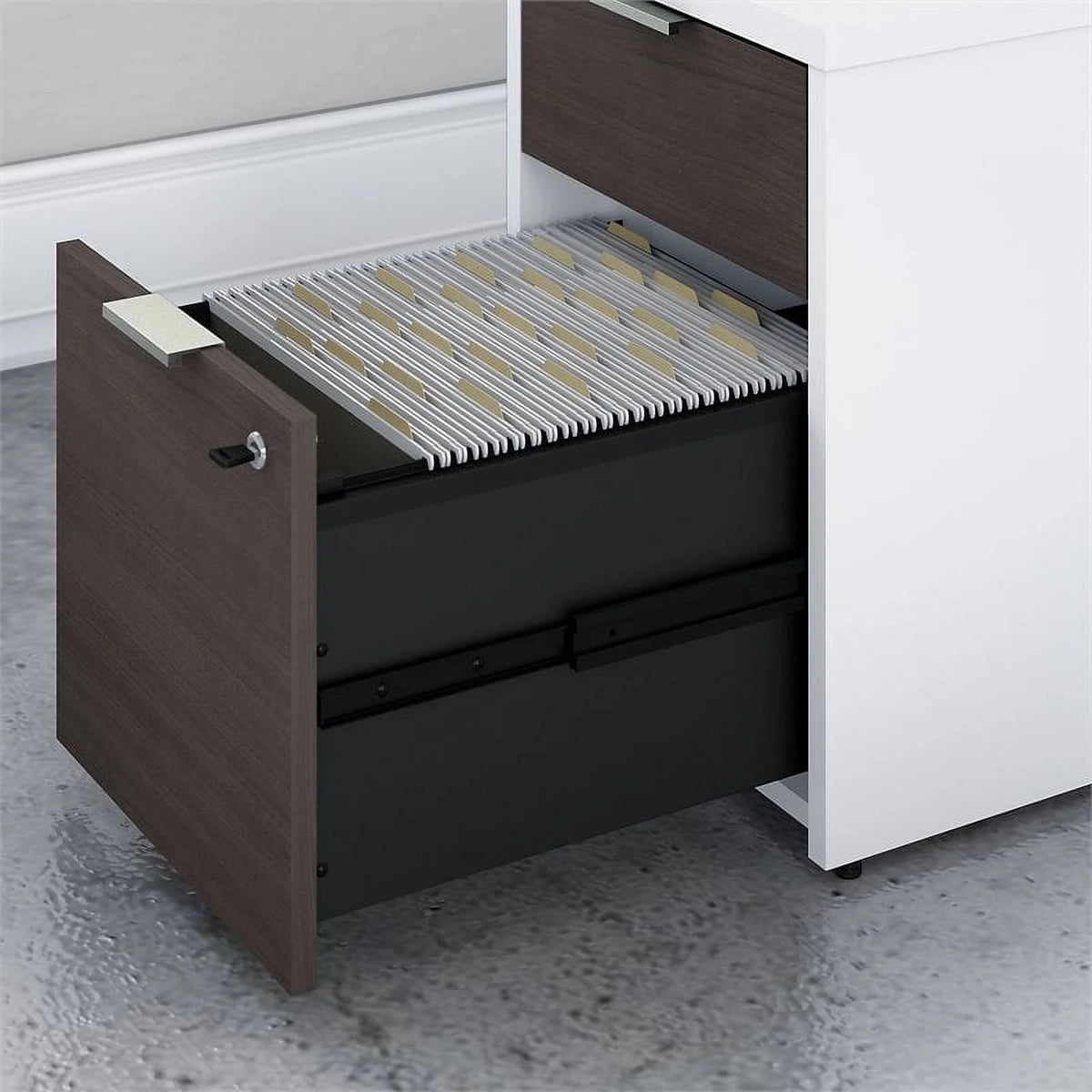 72" L Shaped Desk in White and Storm Gray T86035