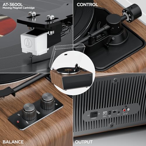 Vinyl Record Player Bluetooth Turntable with 4 Stereo Speakers Belt Drive 2-Speed Z1585