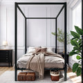 Queen Size Black Metal Canopy Bed Frame P989