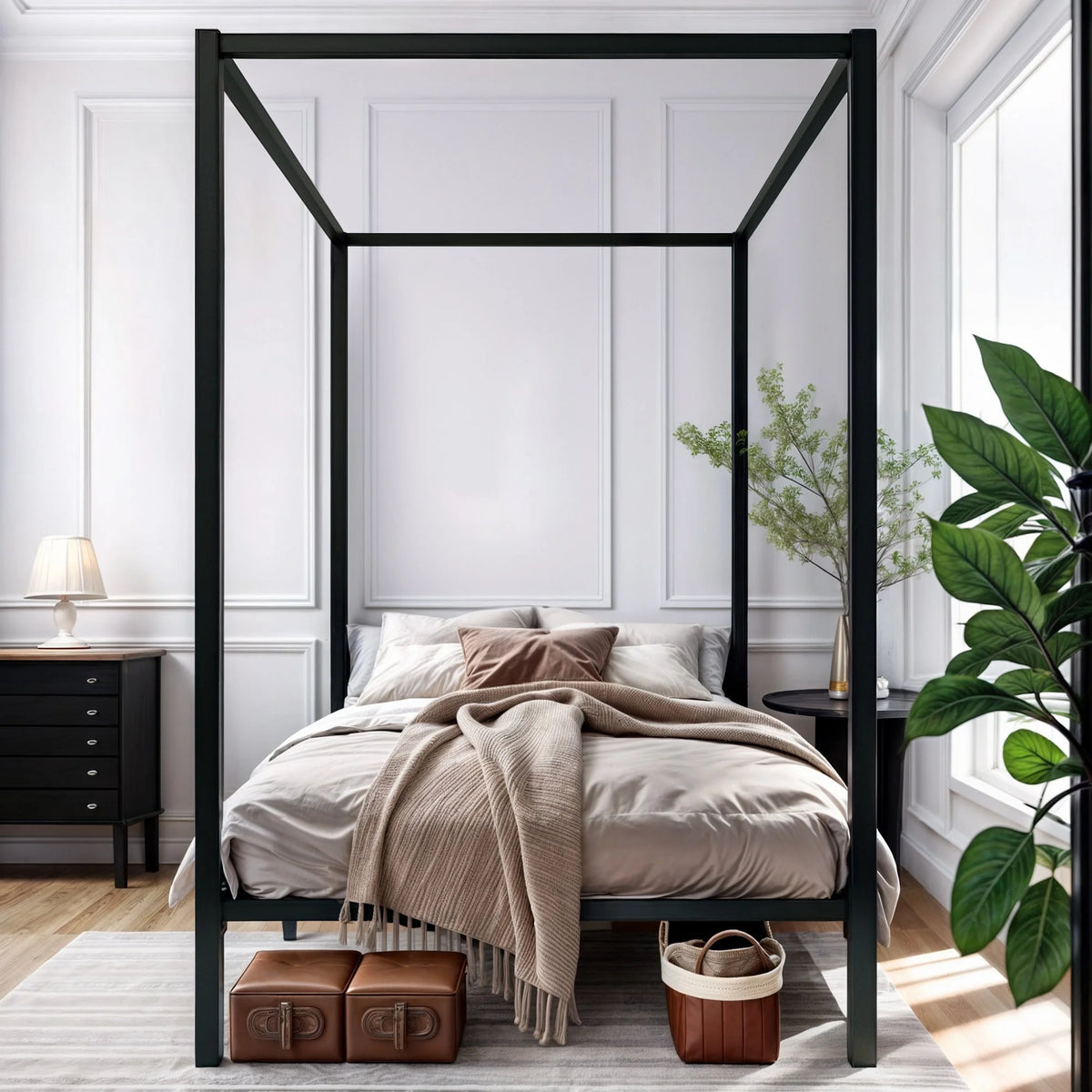 Queen Size Black Metal Canopy Bed Frame P989