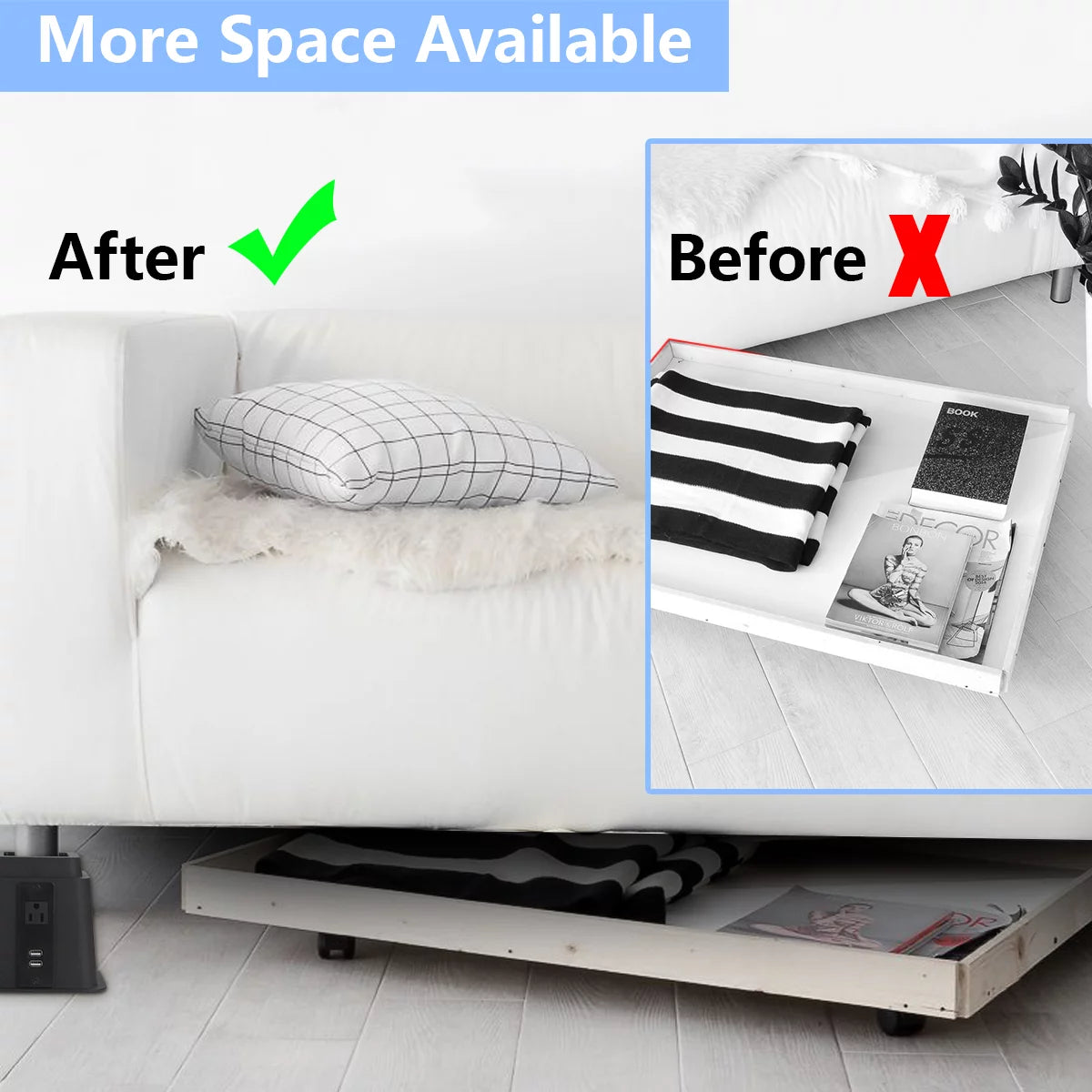 Black Adjustable Bed Riser with Power Outlet and USB Ports Set of 4 P69209