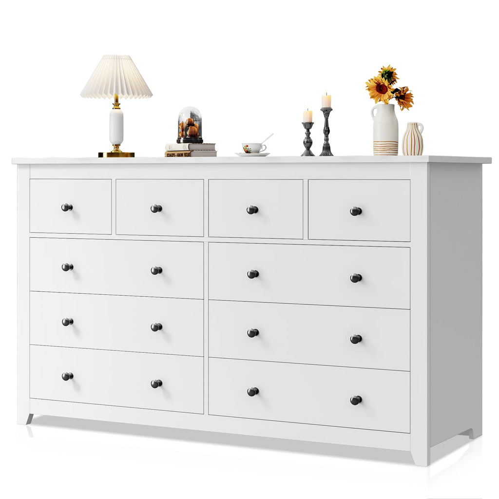 White Wood Dresser with 10 Deep Drawers T335938