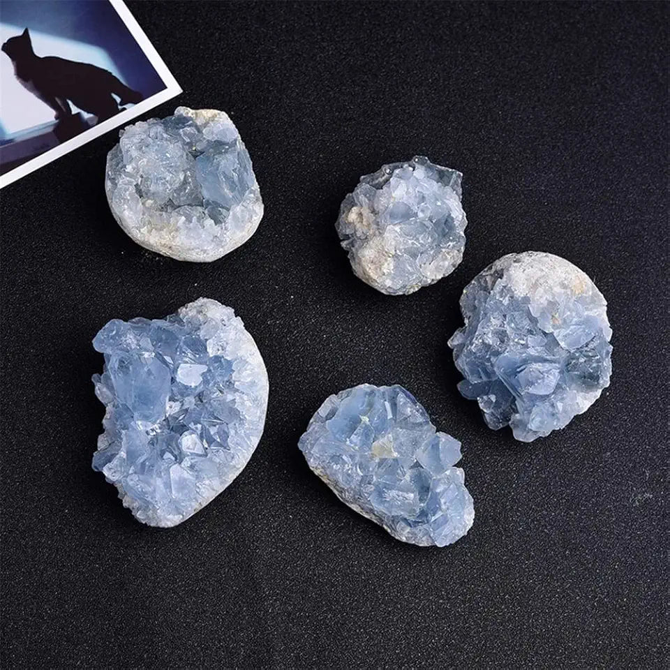 Sky Blue Celestite Crystal Raw Cluster Geode Specimen 50-60g E216